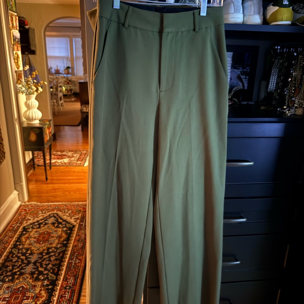 STAUD Olive Green Tailored Wide-Leg Pants & Matching Waistcoat - Picture 4 of 7